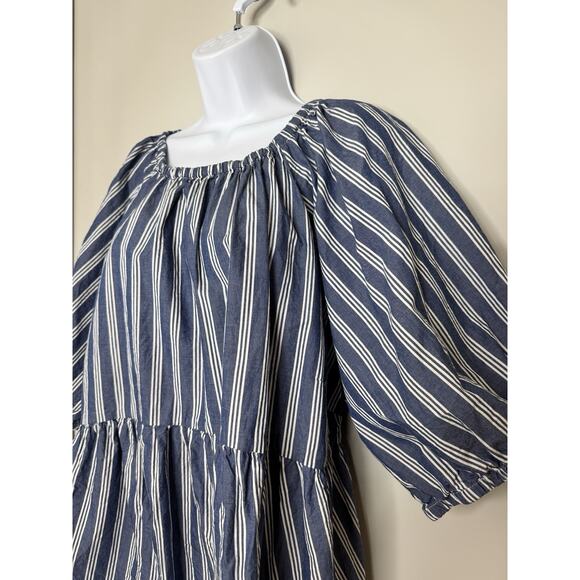 Old Navy Puff Sleeve Milkmaid Baby Doll Top 2X Plus Blue White Nautical Stripe - Picture 3 of 15
